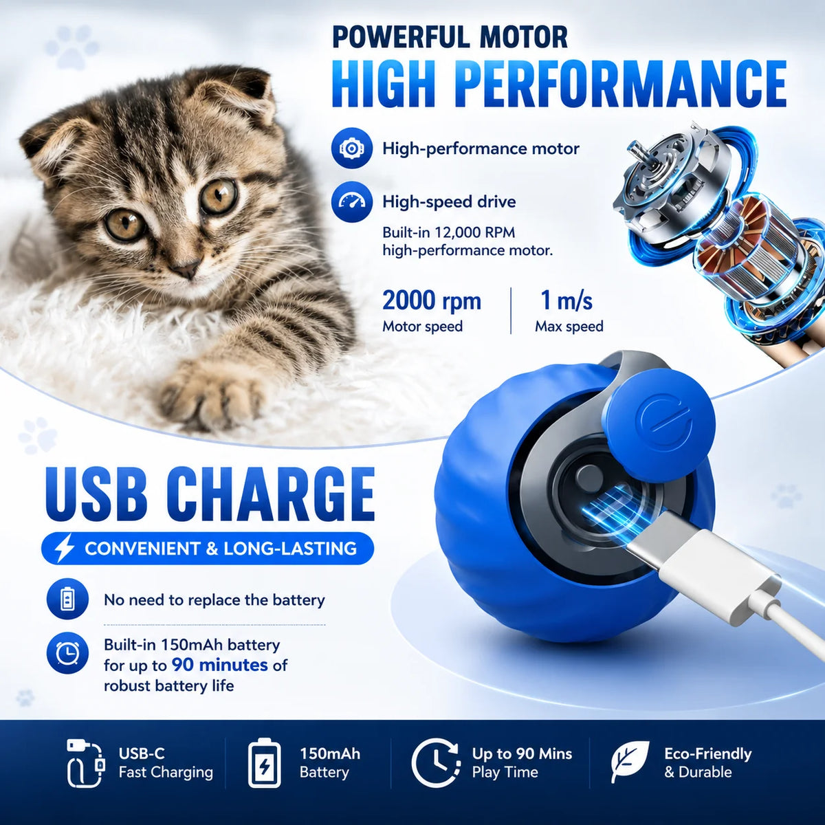 Cat chasing and pouncing on the interactive rolling ball toy