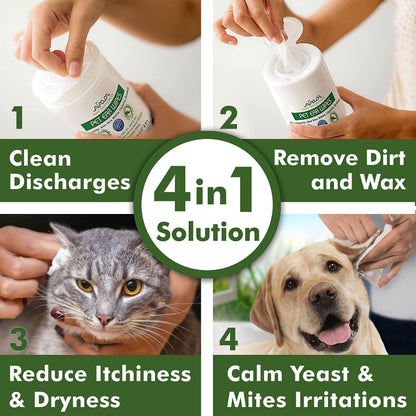 Gentle Ear Cleaning Wipes for Dogs & Cats — 100 Count