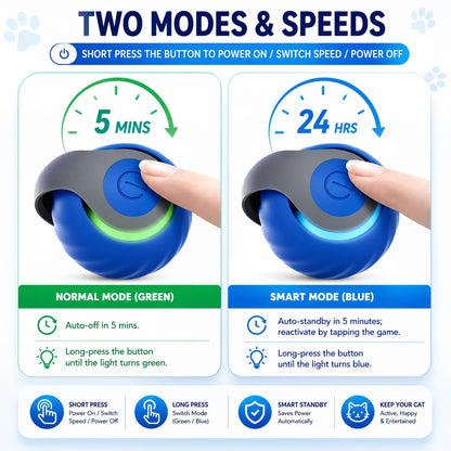 Interactive cat ball toy two modes and speeds button controls