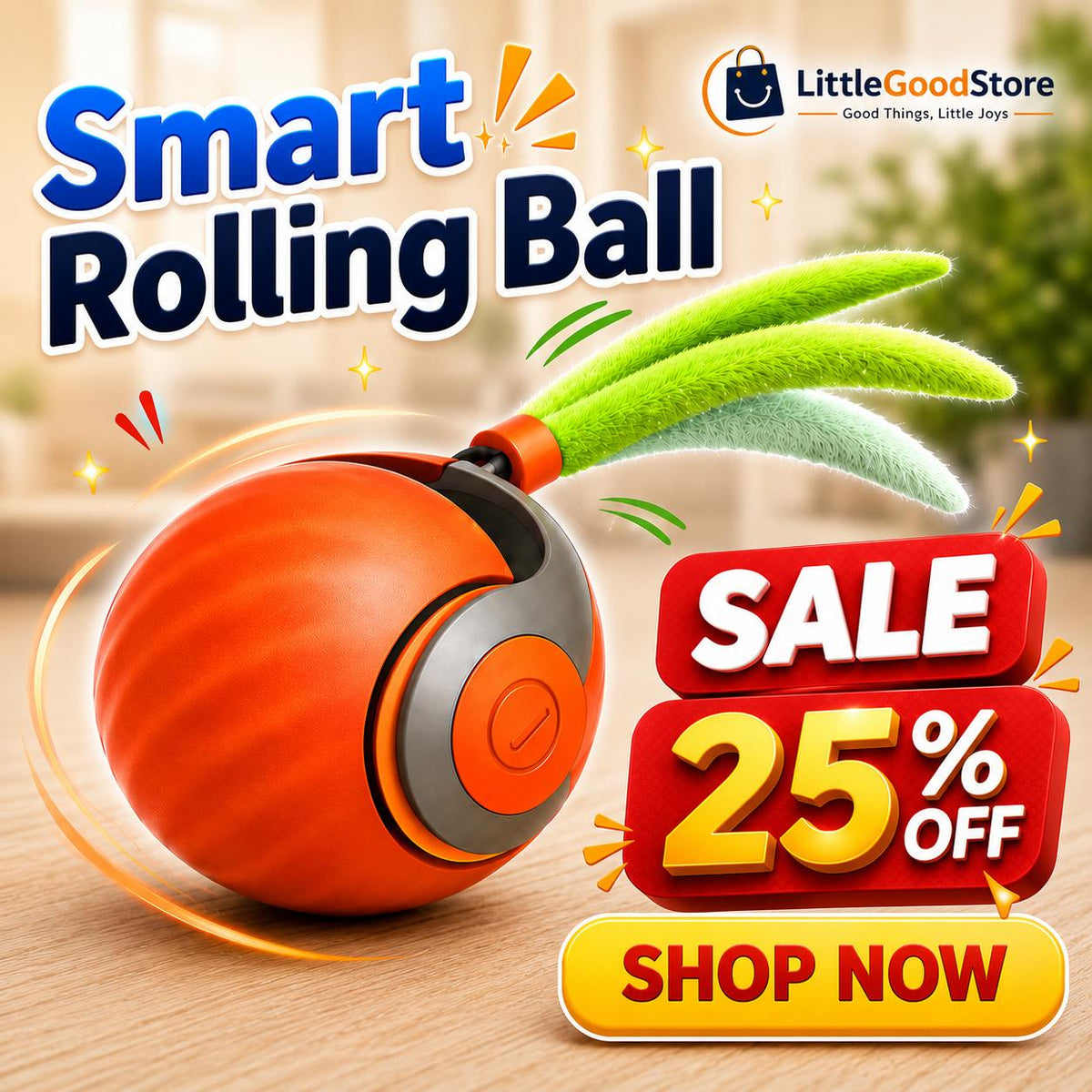 Orange interactive rolling cat ball toy on sale